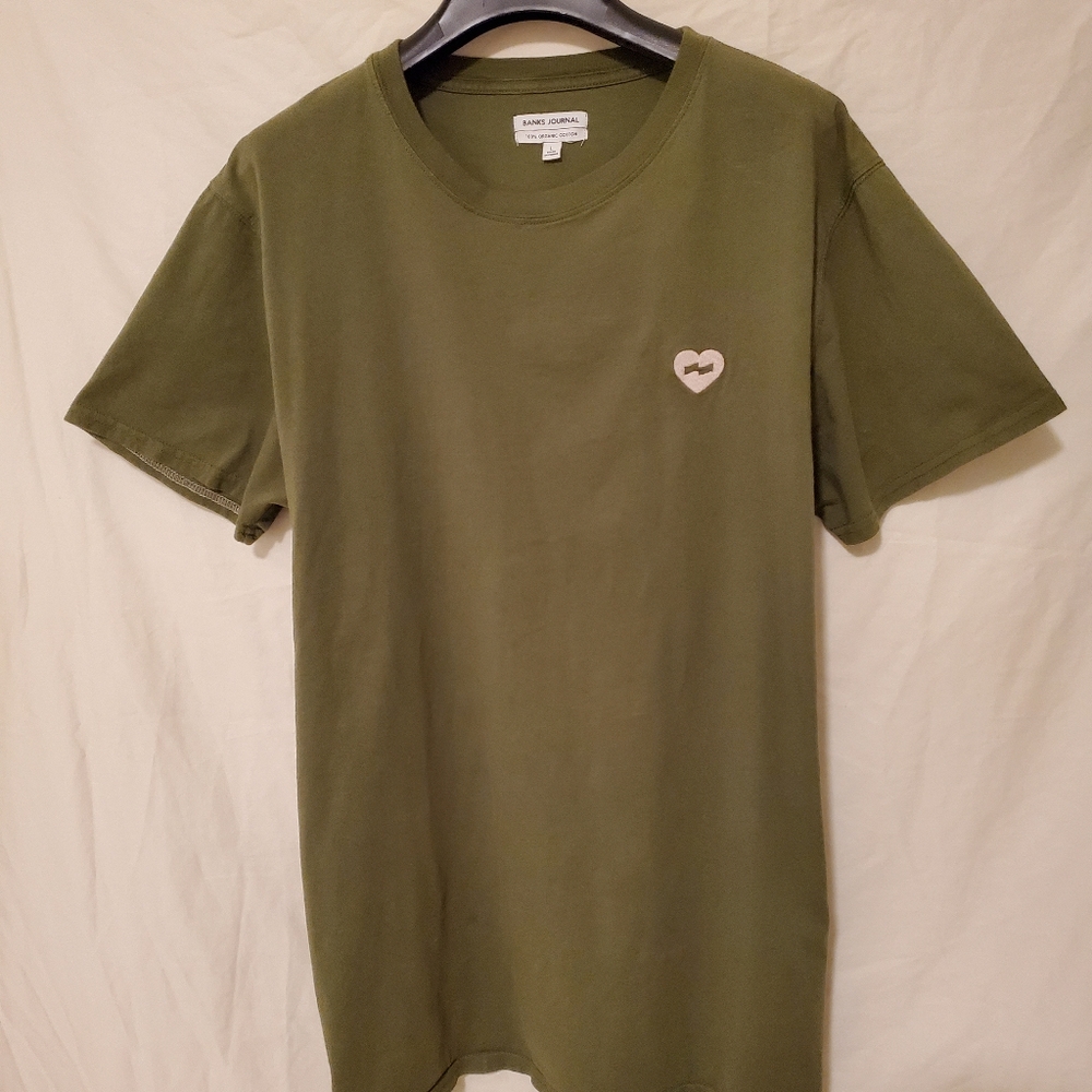 BANKS JOURNAL 100% Organic Cotton Tee T-shirt Olive Army Green Men's Large